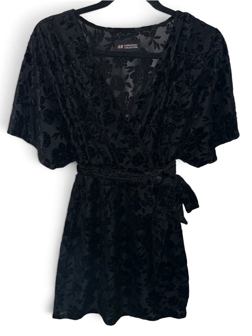 H&M Conscious Collection Black Velvet Floral Burnout Dress Size 4